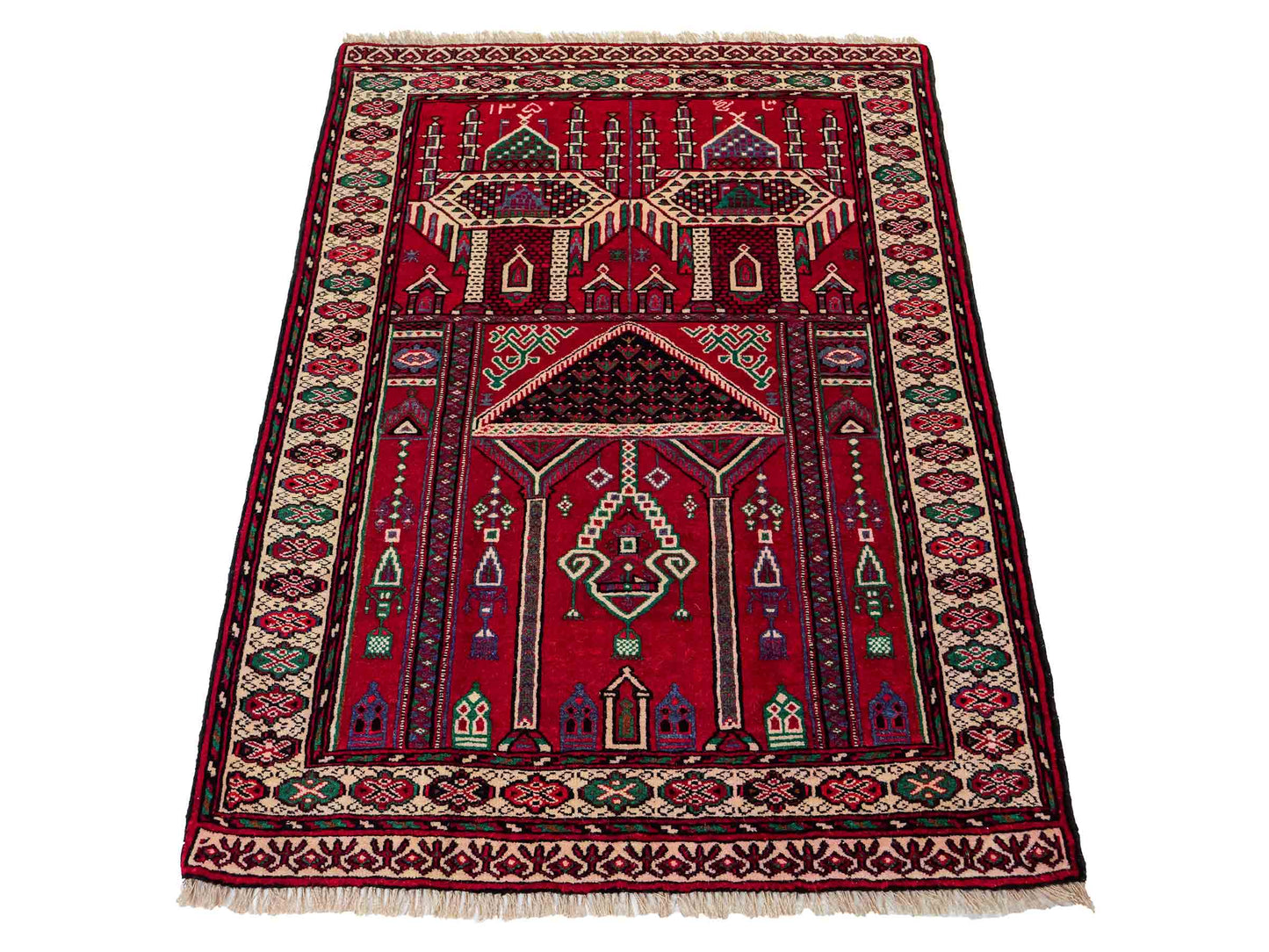 Antiker, handgeknüpfter, afghanischer Belutsch Nomadenteppich aus Wolle von Khademi. Größe: 125 x 91 cm. Farbe: Rot. Verkauf durch JUPITER Intl.