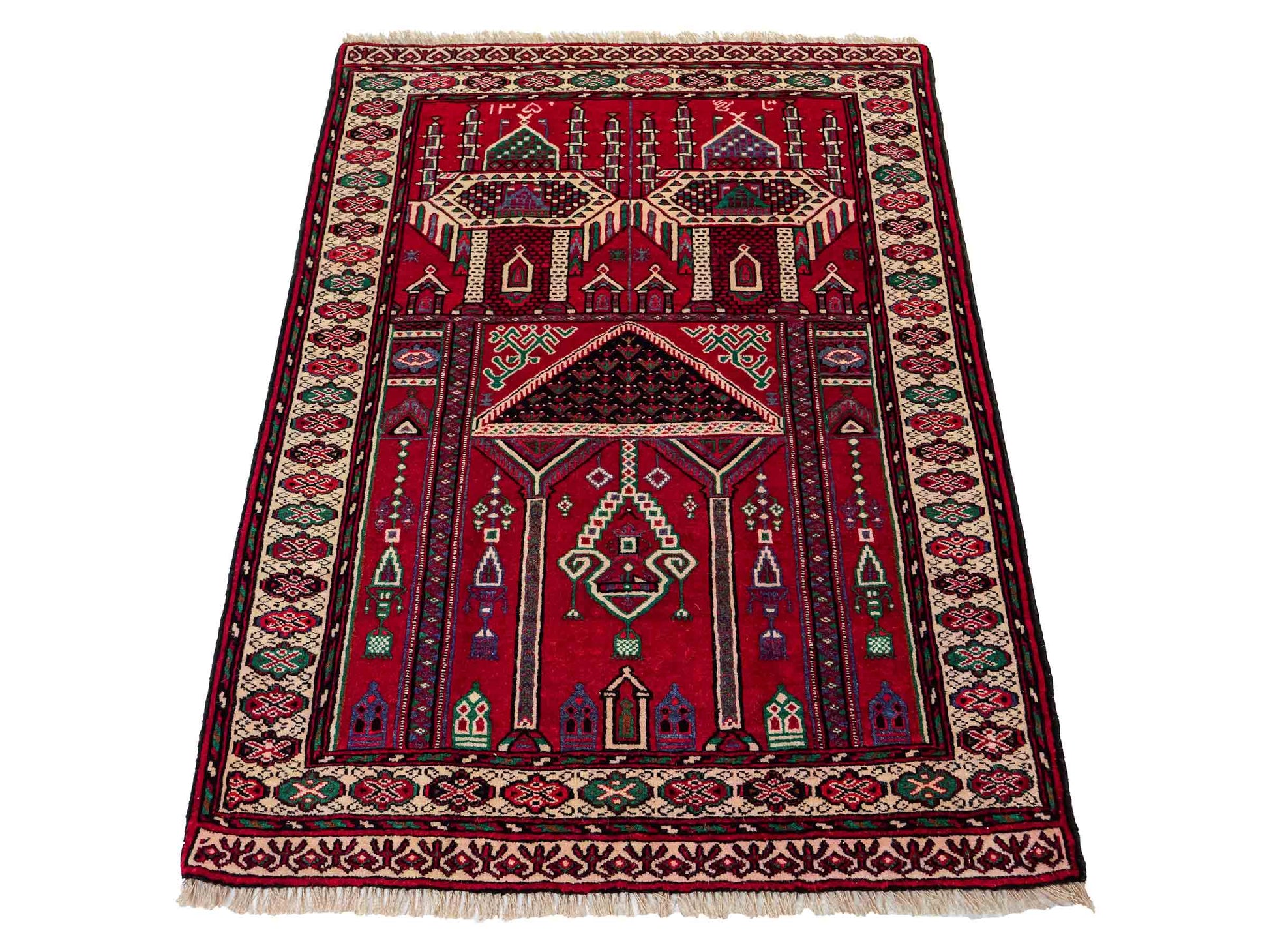 Antiker, handgeknüpfter, afghanischer Belutsch Nomadenteppich aus Wolle von Khademi. Größe: 125 x 91 cm. Farbe: Rot. Verkauf durch JUPITER Intl.
