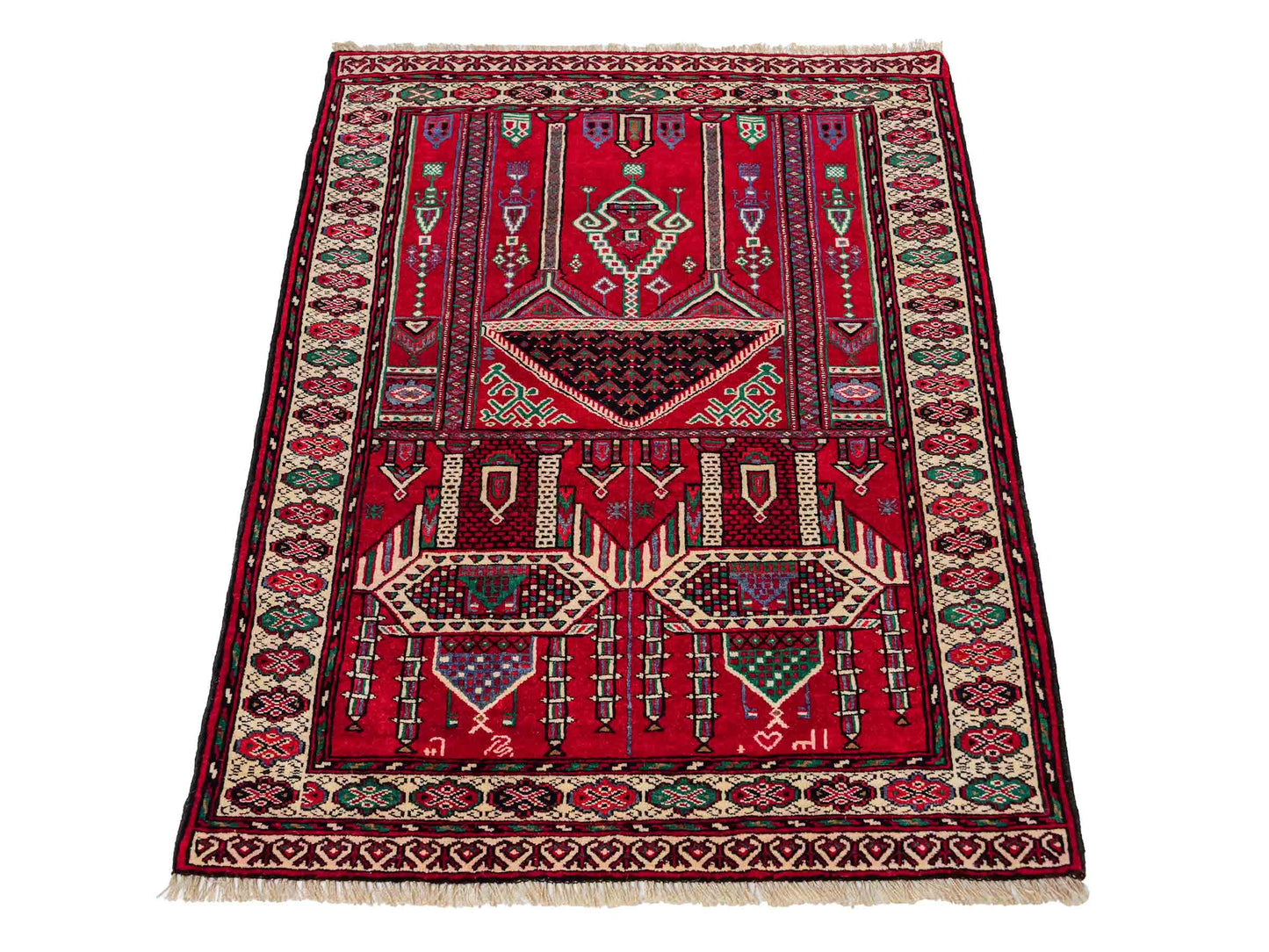 Antiker, handgeknüpfter, afghanischer Belutsch Nomadenteppich aus Wolle von Khademi. Größe: 125 x 91 cm. Farbe: Rot. Verkauf durch JUPITER Intl.