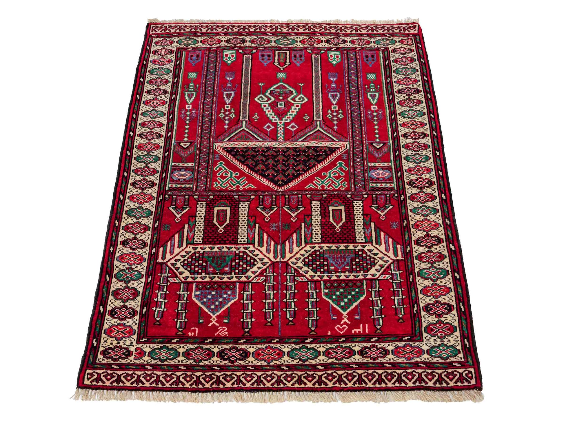 Antiker, handgeknüpfter, afghanischer Belutsch Nomadenteppich aus Wolle von Khademi. Größe: 125 x 91 cm. Farbe: Rot. Verkauf durch JUPITER Intl.