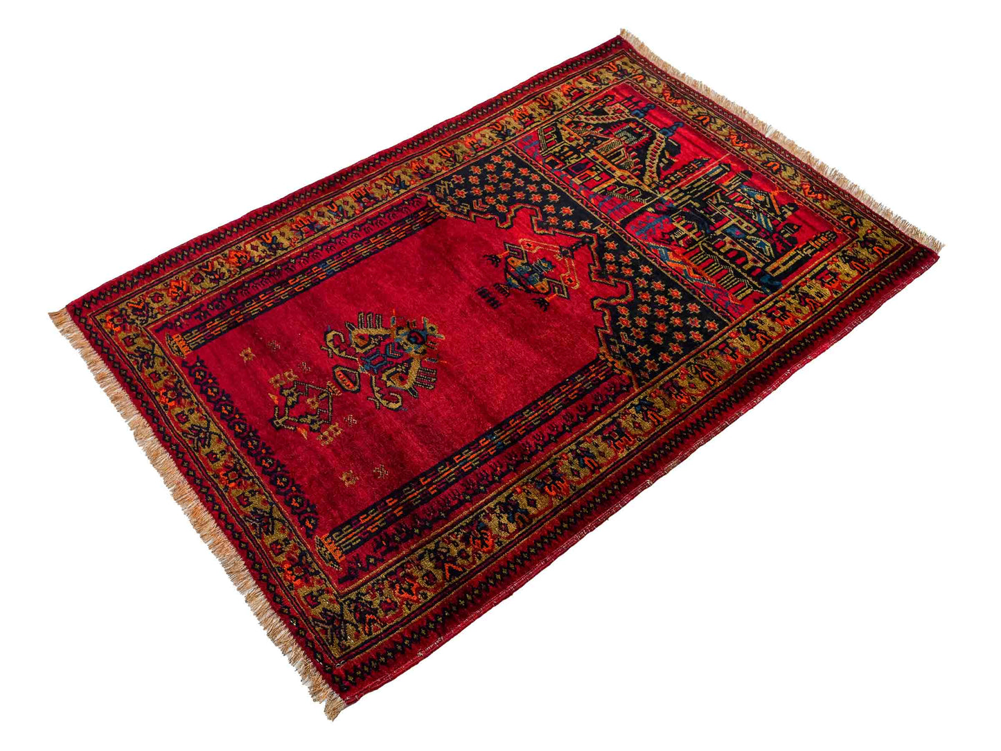 Antiker, handgeknüpfter, afghanischer Belutsch Nomadenteppich aus Wolle von Khademi. Größe: 126 x 85 cm. Farbe: Rot. Verkauf durch JUPITER Intl.