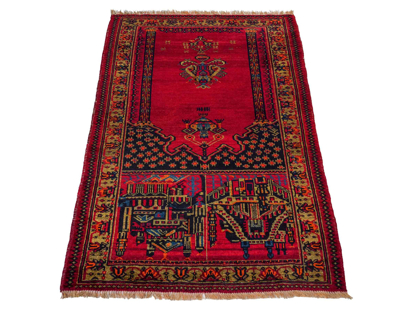 Antiker, handgeknüpfter, afghanischer Belutsch Nomadenteppich aus Wolle von Khademi. Größe: 126 x 85 cm. Farbe: Rot. Verkauf durch JUPITER Intl.