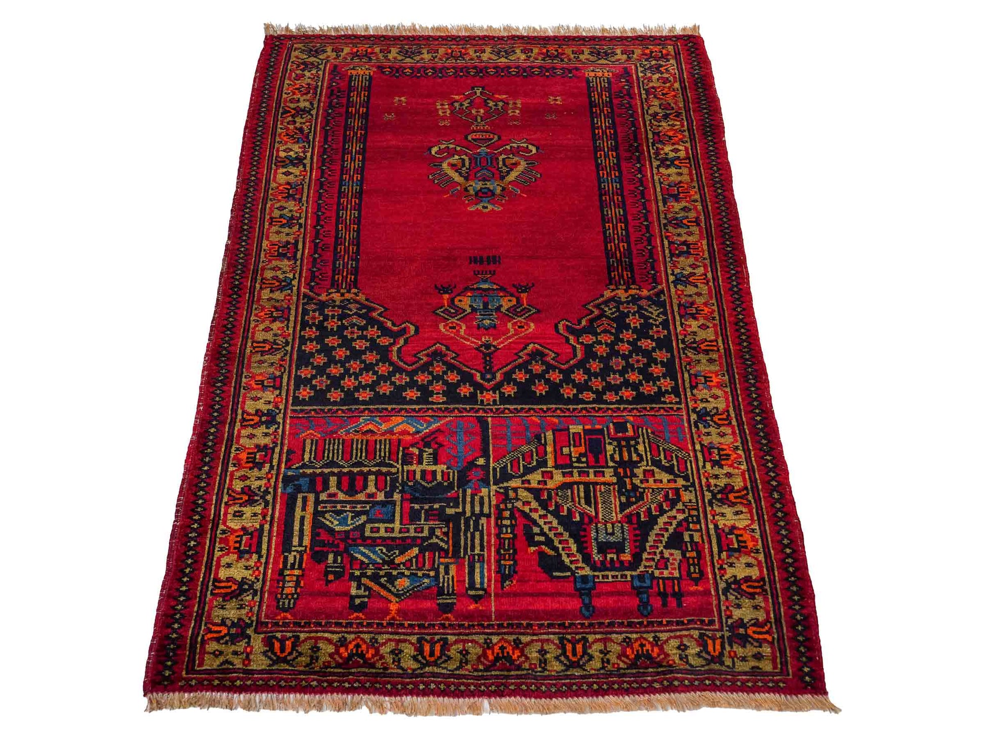 Antiker, handgeknüpfter, afghanischer Belutsch Nomadenteppich aus Wolle von Khademi. Größe: 126 x 85 cm. Farbe: Rot. Verkauf durch JUPITER Intl.
