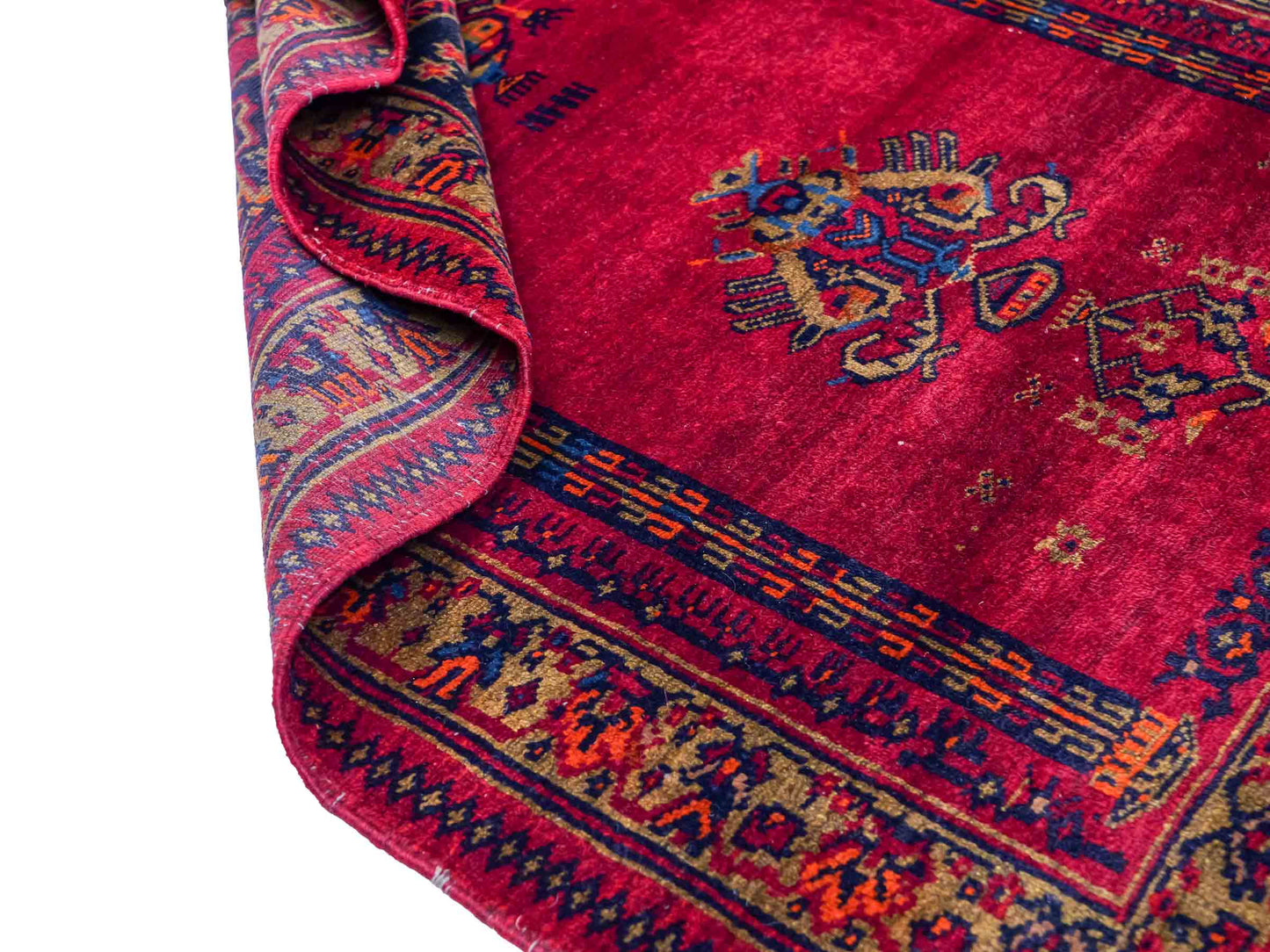 Antiker, handgeknüpfter, afghanischer Belutsch Nomadenteppich aus Wolle von Khademi. Größe: 126 x 85 cm. Farbe: Rot. Verkauf durch JUPITER Intl.