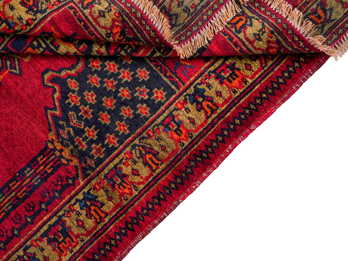 Antiker, handgeknüpfter, afghanischer Belutsch Nomadenteppich aus Wolle von Khademi. Größe: 126 x 85 cm. Farbe: Rot. Verkauf durch JUPITER Intl.