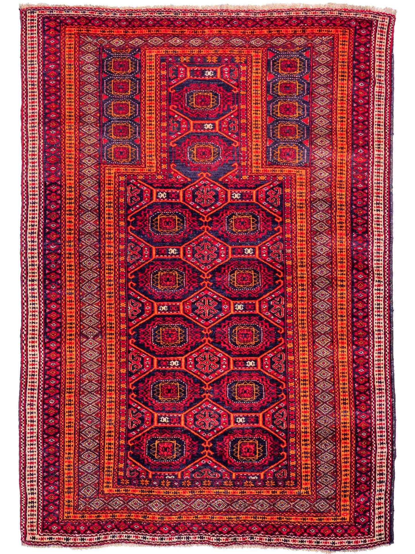 Antiker, handgeknüpfter, afghanischer Belutsch Nomadenteppich aus Wolle von Khademi. Größe: 127 x 91 cm. Farbe: Rot Verkauf durch JUPITER Intl.