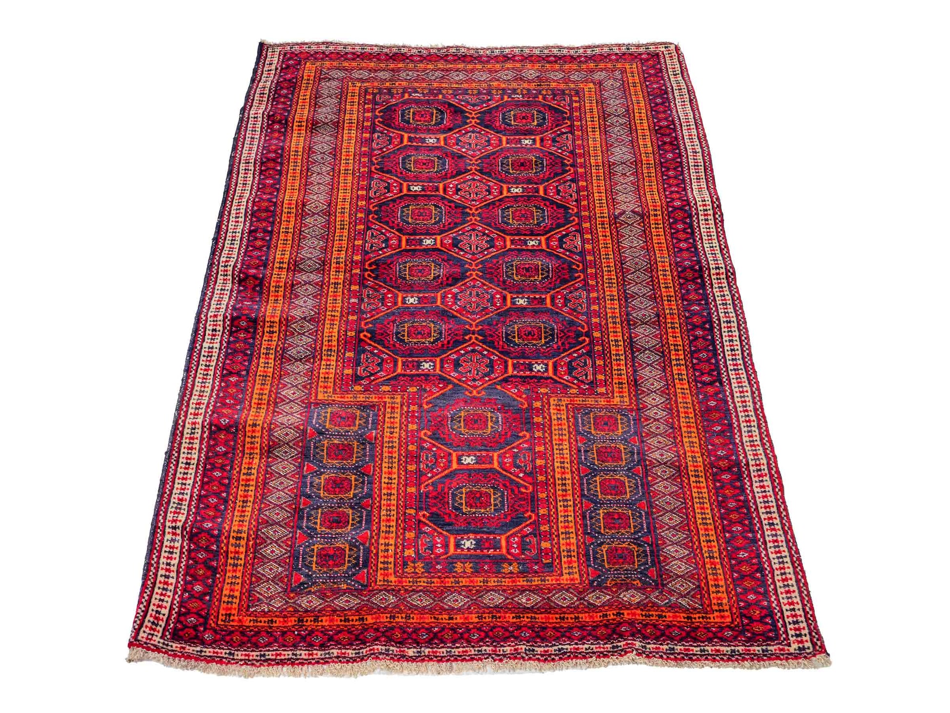 Antiker, handgeknüpfter, afghanischer Belutsch Nomadenteppich aus Wolle von Khademi. Größe: 127 x 91 cm. Farbe: Rot Verkauf durch JUPITER Intl.