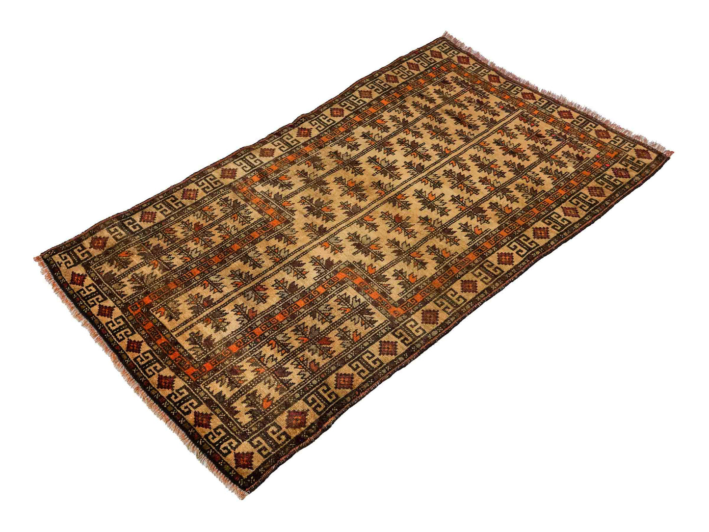 Antiker, handgeknüpfter, afghanischer Belutsch Nomadenteppich aus Wolle von Khademi. Größe: 128 x 78 cm. Farbe: Beige. Verkauf durch JUPITER Intl.