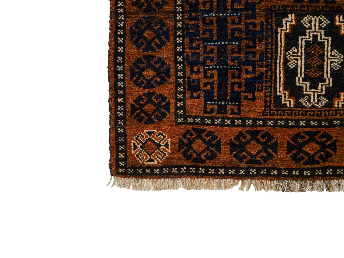 Antiker, handgeknüpfter, afghanischer Belutsch Nomadenteppich aus Wolle von Khademi. Größe: 131 x 86 cm. Farbe: Braun, blau. Verkauf durch JUPITER Intl.