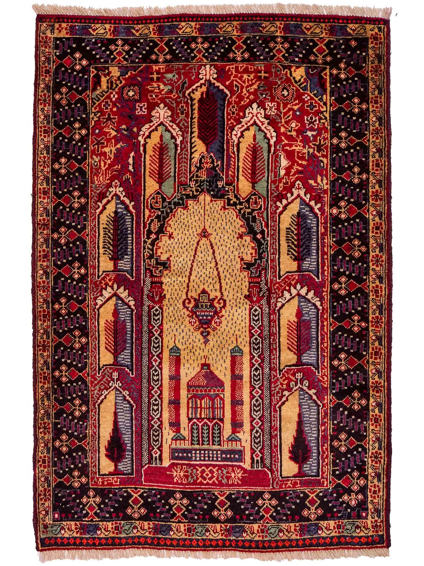 Antiker, handgeknüpfter, afghanischer Belutsch Nomadenteppich aus Wolle von Khademi. Größe: 136 x 87 cm. Farbe: Beige, rot, blau. Verkauf durch JUPITER Intl.