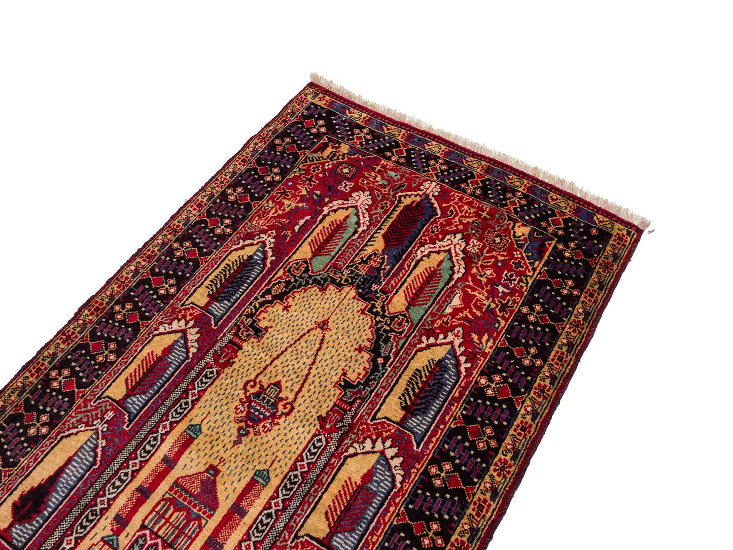 Antiker, handgeknüpfter, afghanischer Belutsch Nomadenteppich aus Wolle von Khademi. Größe: 136 x 87 cm. Farbe: Beige, rot, blau. Verkauf durch JUPITER Intl.