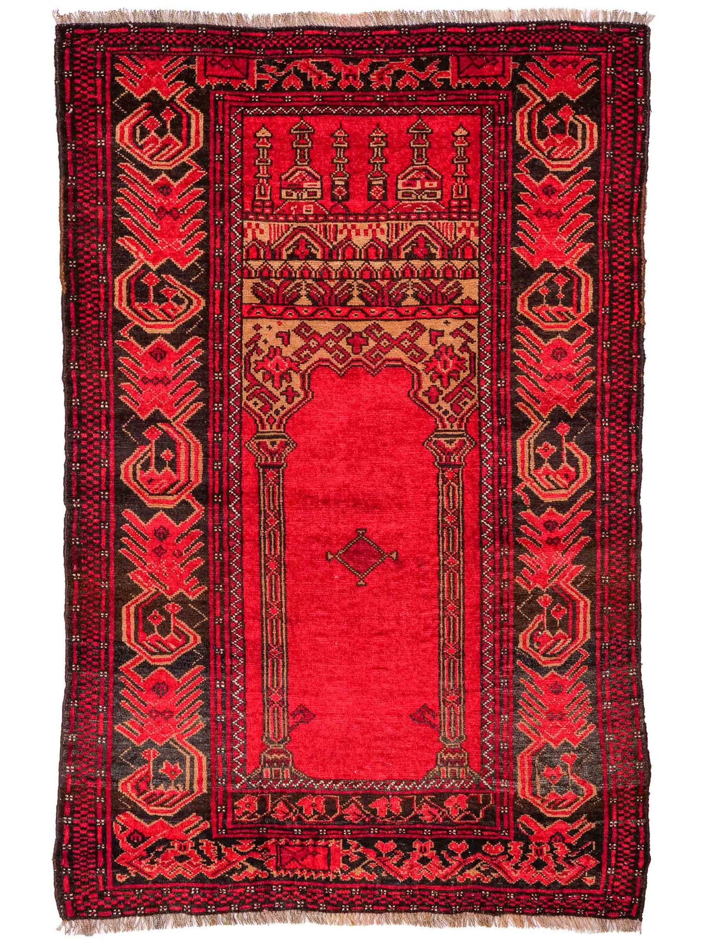 Antiker, handgeknüpfter, afghanischer Belutsch Nomadenteppich aus Wolle von Khademi. Größe: 138 x 80 cm. Farbe: Rot. Verkauf durch JUPITER Intl.