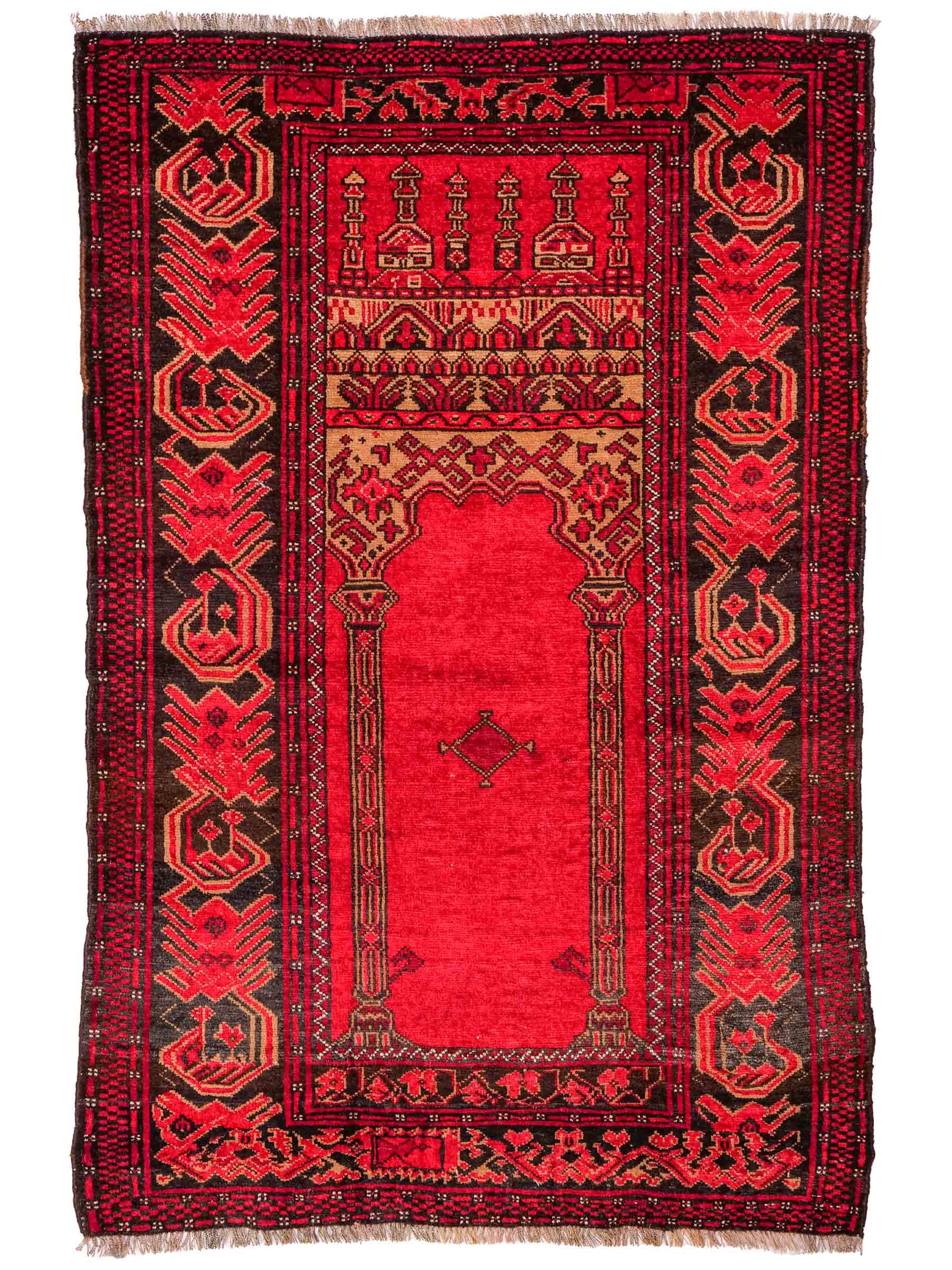 Antiker, handgeknüpfter, afghanischer Belutsch Nomadenteppich aus Wolle von Khademi. Größe: 138 x 80 cm. Farbe: Rot. Verkauf durch JUPITER Intl.
