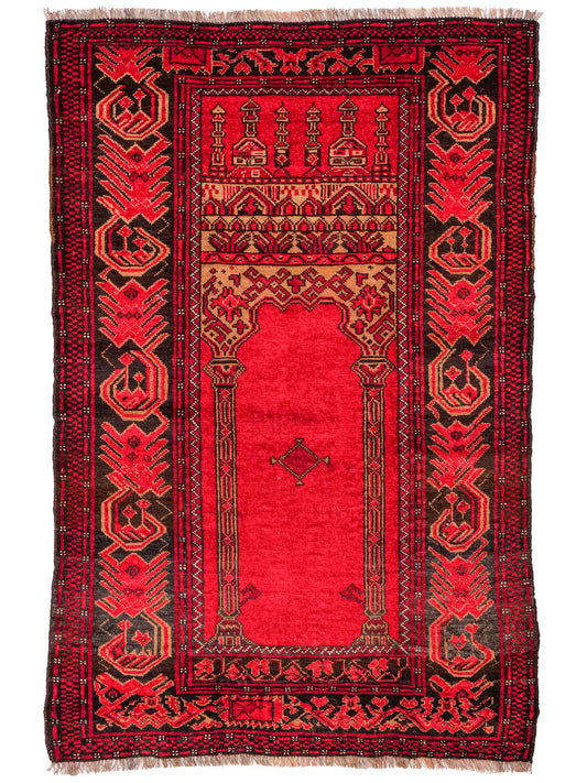 Antiker, handgeknüpfter, afghanischer Belutsch Nomadenteppich aus Wolle von Khademi. Größe: 138 x 80 cm. Farbe: Rot. Verkauf durch JUPITER Intl.