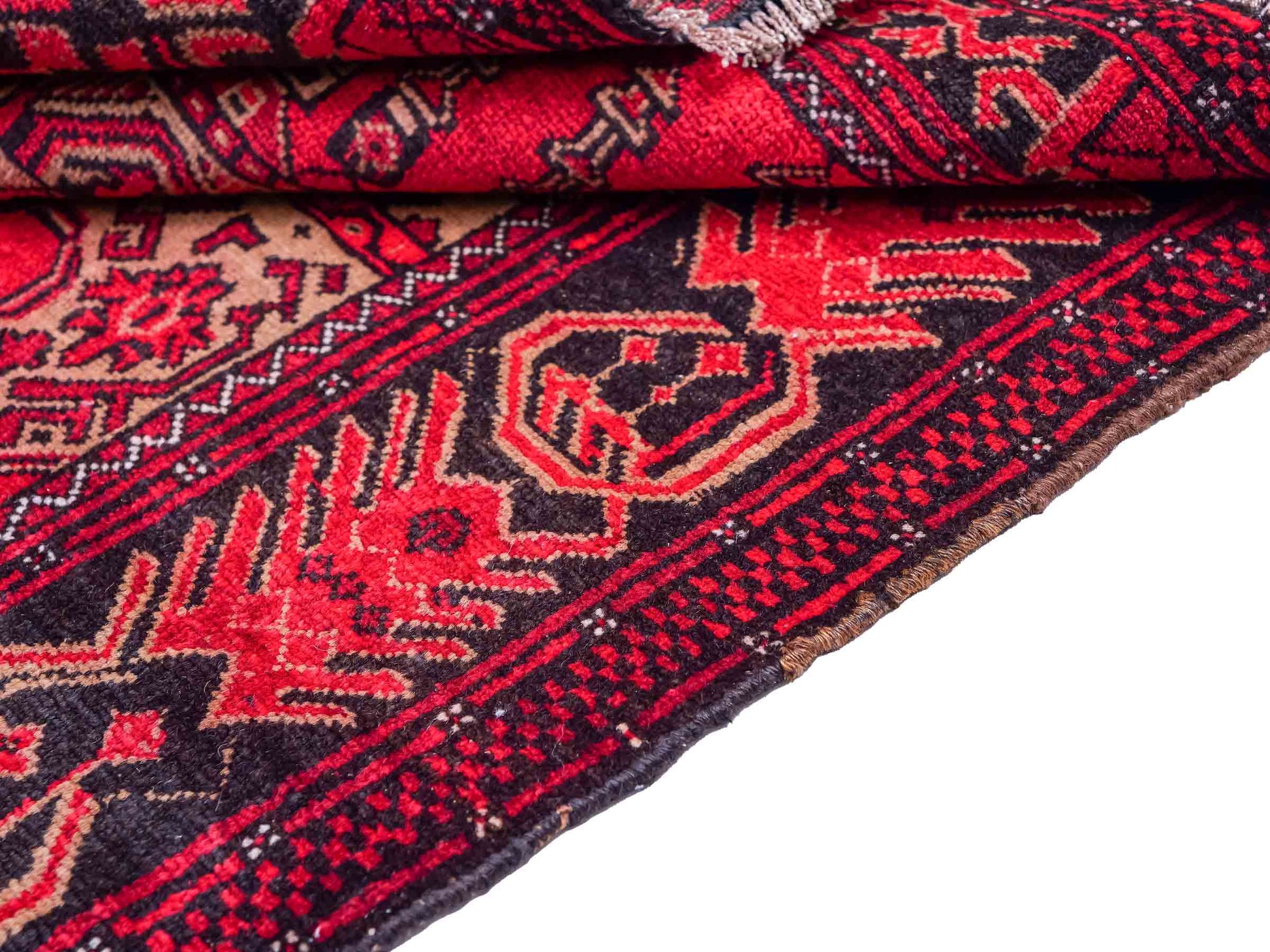 Antiker, handgeknüpfter, afghanischer Belutsch Nomadenteppich aus Wolle von Khademi. Größe: 138 x 80 cm. Farbe: Rot. Verkauf durch JUPITER Intl.