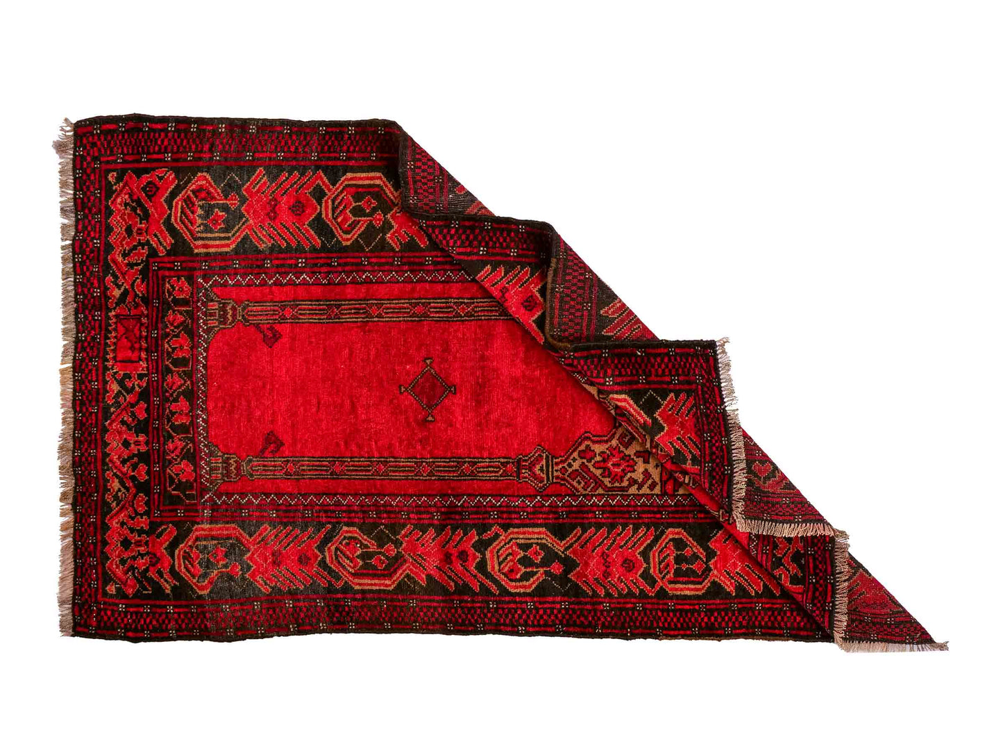 Antiker, handgeknüpfter, afghanischer Belutsch Nomadenteppich aus Wolle von Khademi. Größe: 138 x 80 cm. Farbe: Rot. Verkauf durch JUPITER Intl.