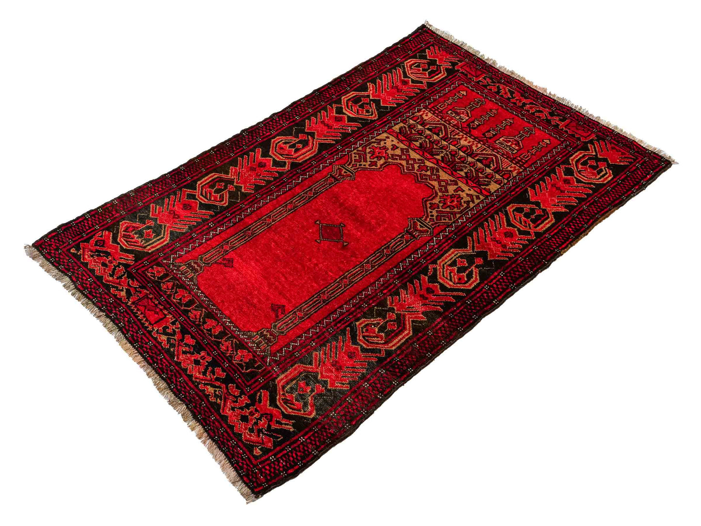 Antiker, handgeknüpfter, afghanischer Belutsch Nomadenteppich aus Wolle von Khademi. Größe: 138 x 80 cm. Farbe: Rot. Verkauf durch JUPITER Intl.