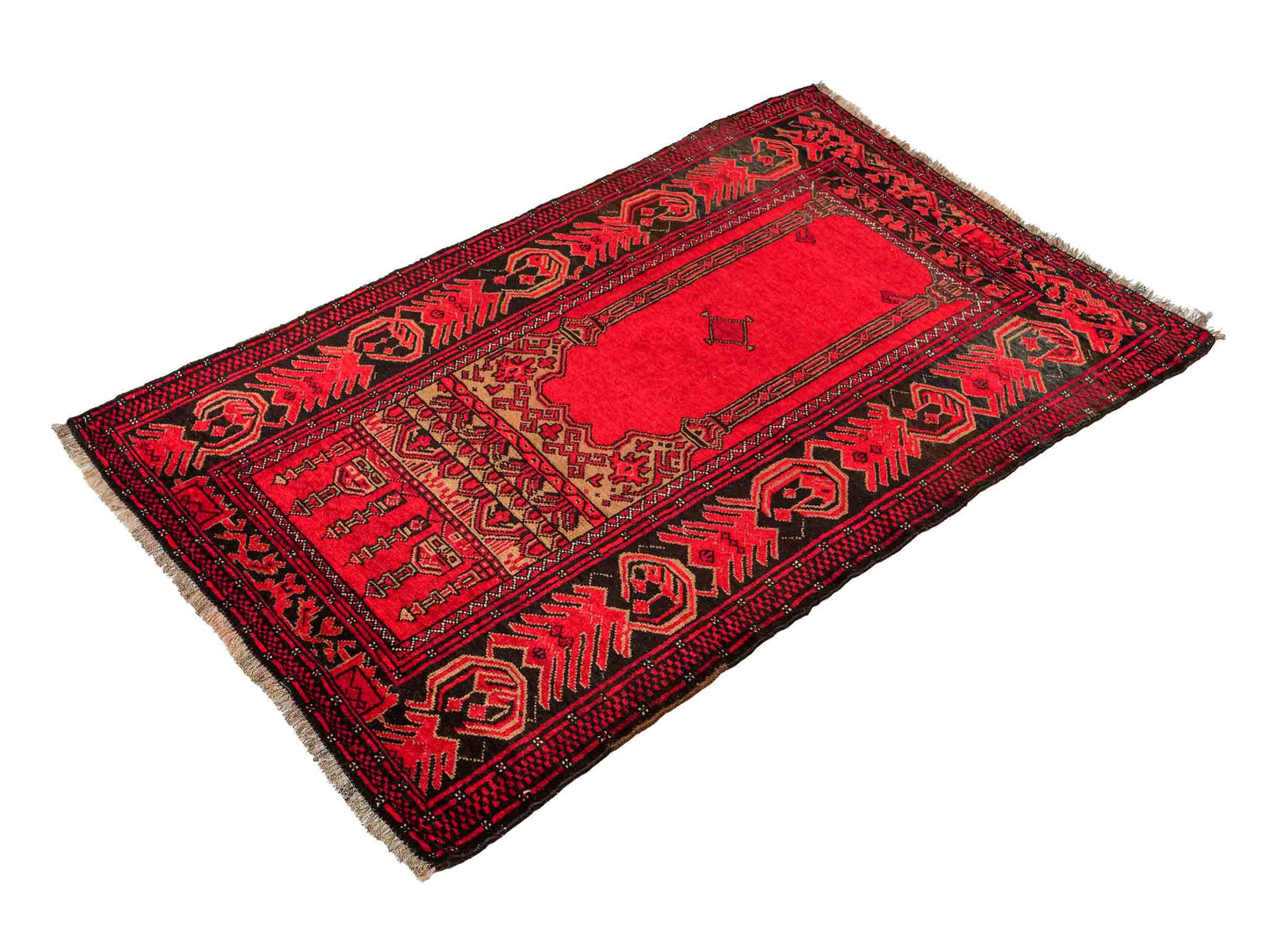Antiker, handgeknüpfter, afghanischer Belutsch Nomadenteppich aus Wolle von Khademi. Größe: 138 x 80 cm. Farbe: Rot. Verkauf durch JUPITER Intl.