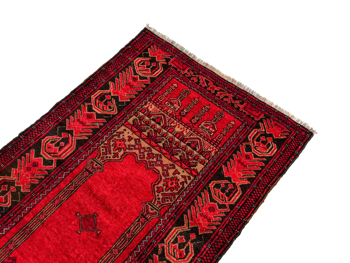 Antiker, handgeknüpfter, afghanischer Belutsch Nomadenteppich aus Wolle von Khademi. Größe: 138 x 80 cm. Farbe: Rot. Verkauf durch JUPITER Intl.
