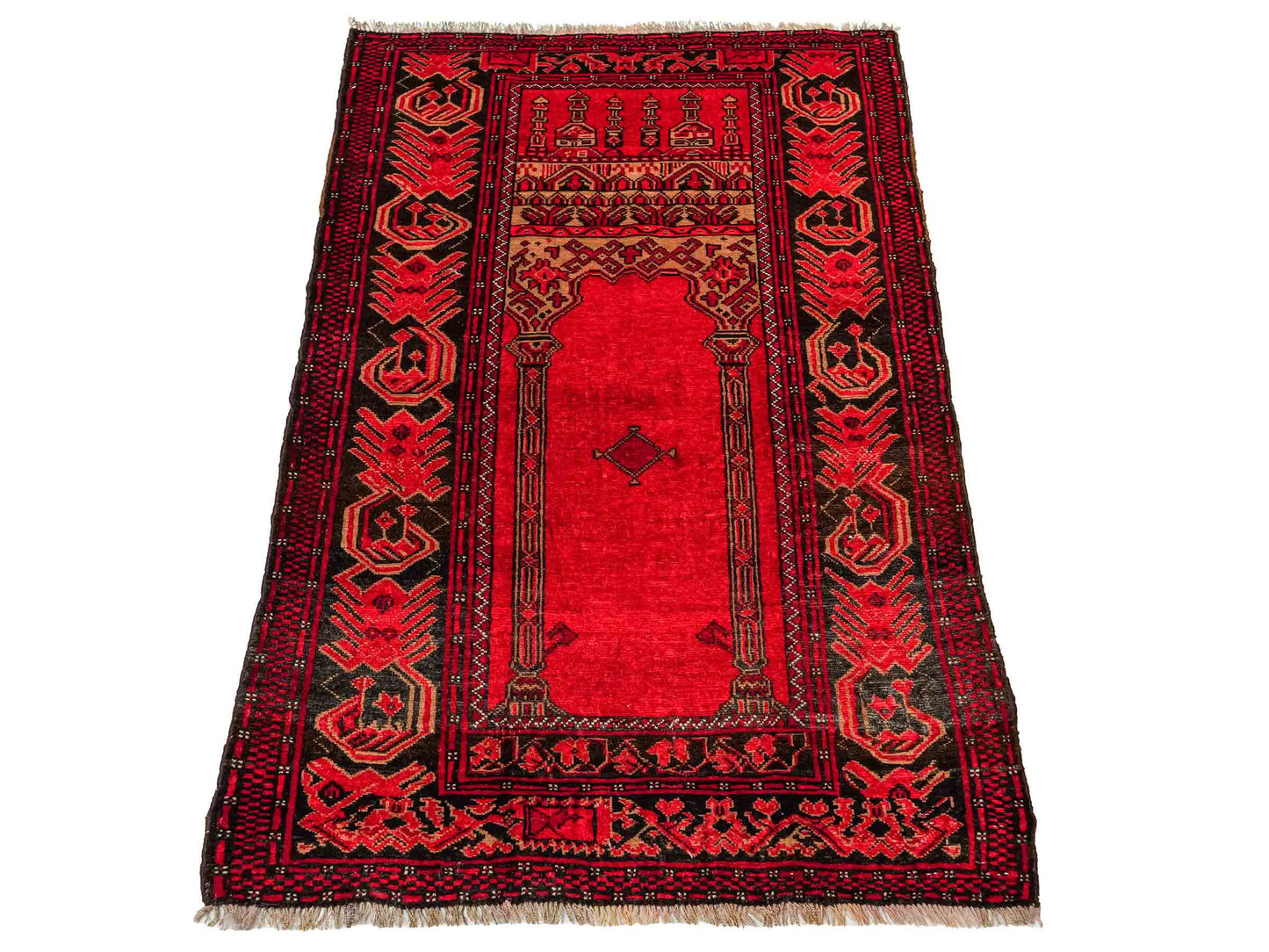 Antiker, handgeknüpfter, afghanischer Belutsch Nomadenteppich aus Wolle von Khademi. Größe: 138 x 80 cm. Farbe: Rot. Verkauf durch JUPITER Intl.