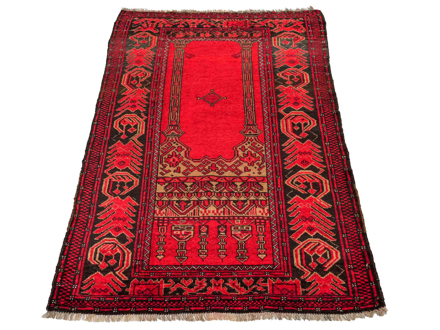 Antiker, handgeknüpfter, afghanischer Belutsch Nomadenteppich aus Wolle von Khademi. Größe: 138 x 80 cm. Farbe: Rot. Verkauf durch JUPITER Intl.
