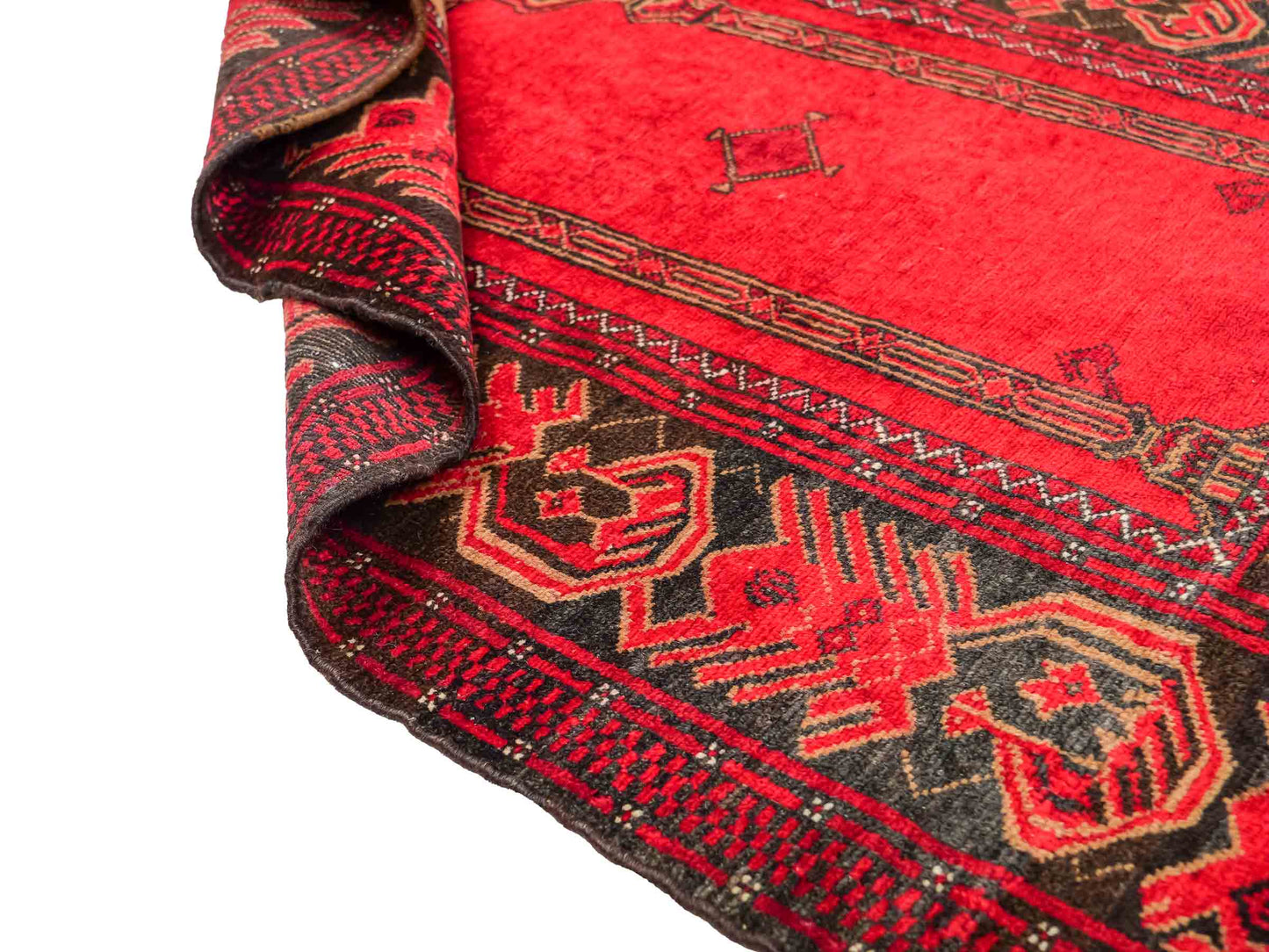 Antiker, handgeknüpfter, afghanischer Belutsch Nomadenteppich aus Wolle von Khademi. Größe: 138 x 80 cm. Farbe: Rot. Verkauf durch JUPITER Intl.
