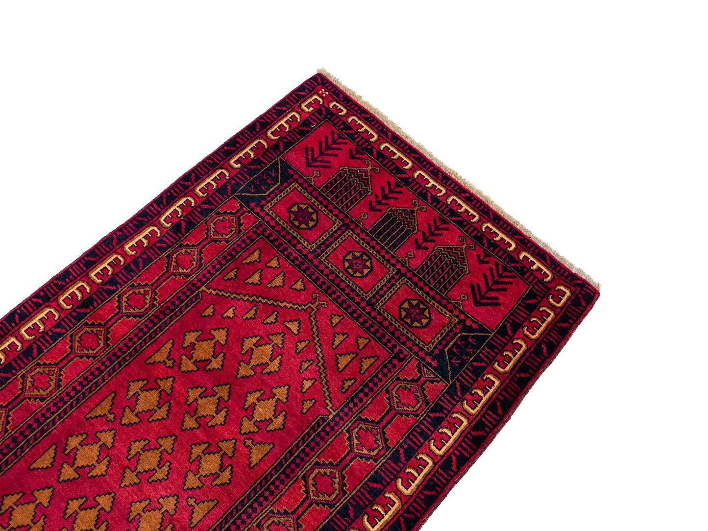 Antiker, handgeknüpfter, afghanischer Belutsch Nomadenteppich aus Wolle von Khademi. Größe: 142 x 87 cm. Farbe: Rot. Verkauf durch JUPITER Intl.