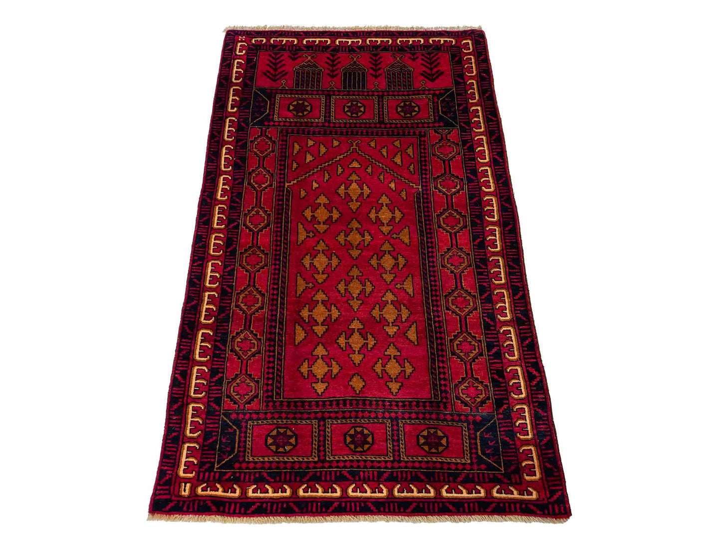 Antiker, handgeknüpfter, afghanischer Belutsch Nomadenteppich aus Wolle von Khademi. Größe: 142 x 87 cm. Farbe: Rot. Verkauf durch JUPITER Intl.