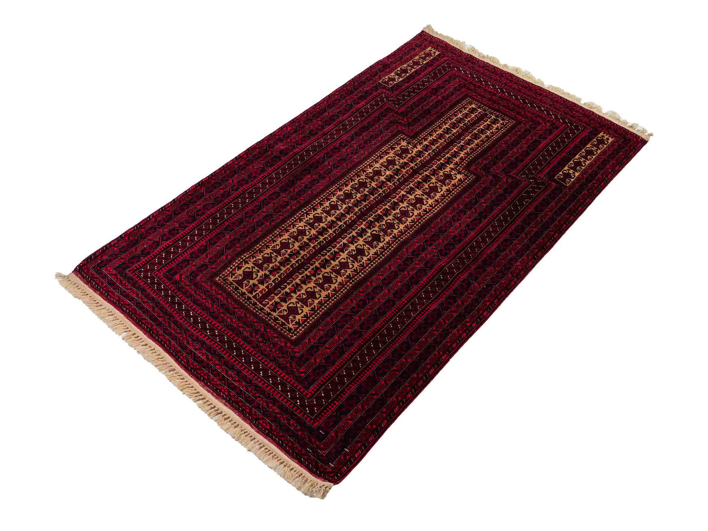 Sehr feiner, handgeknüpfter, antiker Belutsch Nomadenteppich aus Wolle von Khademi. Farbe: Rot, blau, cremeweiß. Größe: 142 x 90 cm. Vertrieb durch JUPITER Intl.