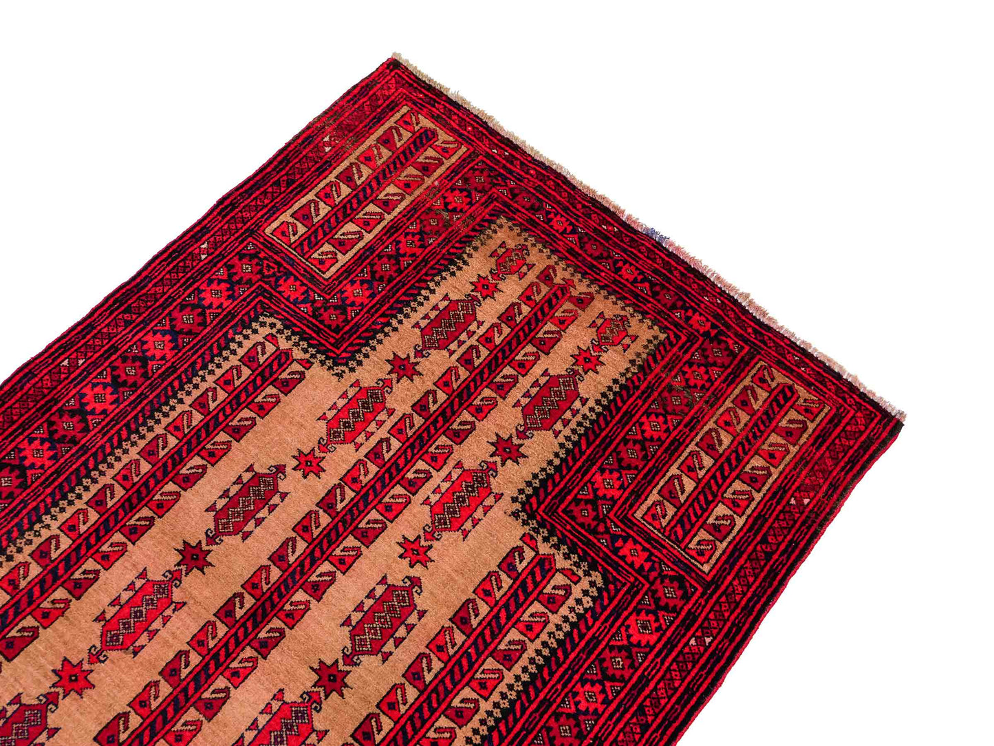 Antiker, handgeknüpfter, afghanischer Belutsch Nomadenteppich aus Wolle von Khademi. Größe: 147 x 91 cm. Farbe: Rot, beige, cremeweiß. Verkauf durch JUPITER Intl.