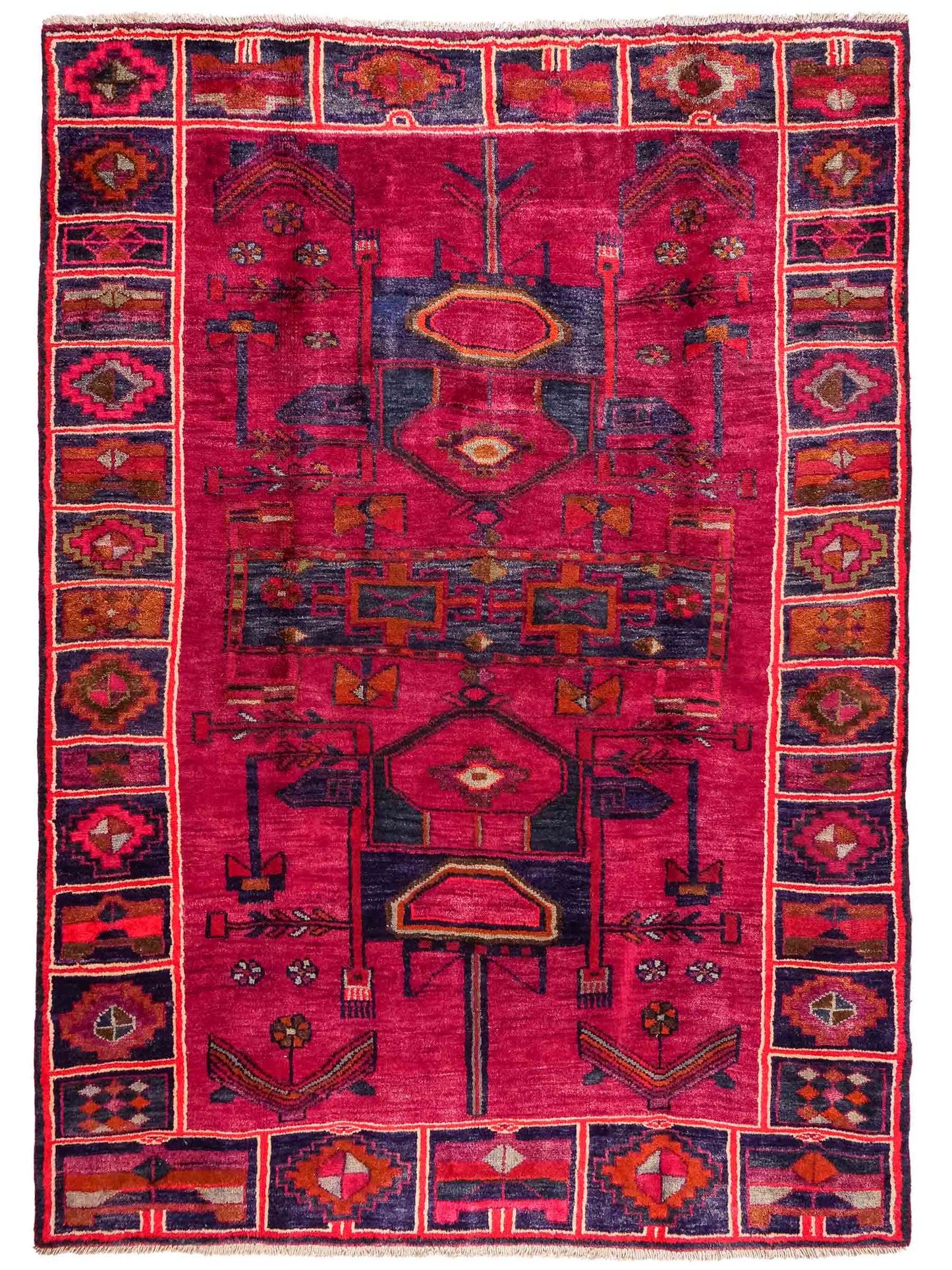 Feiner, handgeknüpfter, persischer Lori Nomadenteppich aus Wolle von Khademi. Farbe: Rot, blau. Größe: 220 x 169 cm. Vertrieb durch JUPITER Intl.
