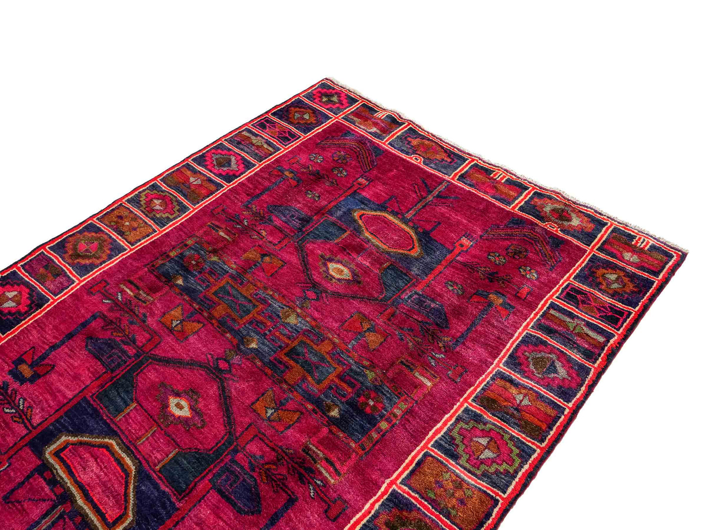 Feiner, handgeknüpfter, persischer Lori Nomadenteppich aus Wolle von Khademi. Farbe: Rot, blau. Größe: 220 x 169 cm. Vertrieb durch JUPITER Intl.