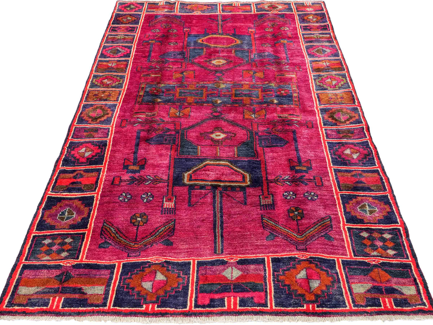 Feiner, handgeknüpfter, persischer Lori Nomadenteppich aus Wolle von Khademi. Farbe: Rot, blau. Größe: 220 x 169 cm. Vertrieb durch JUPITER Intl.