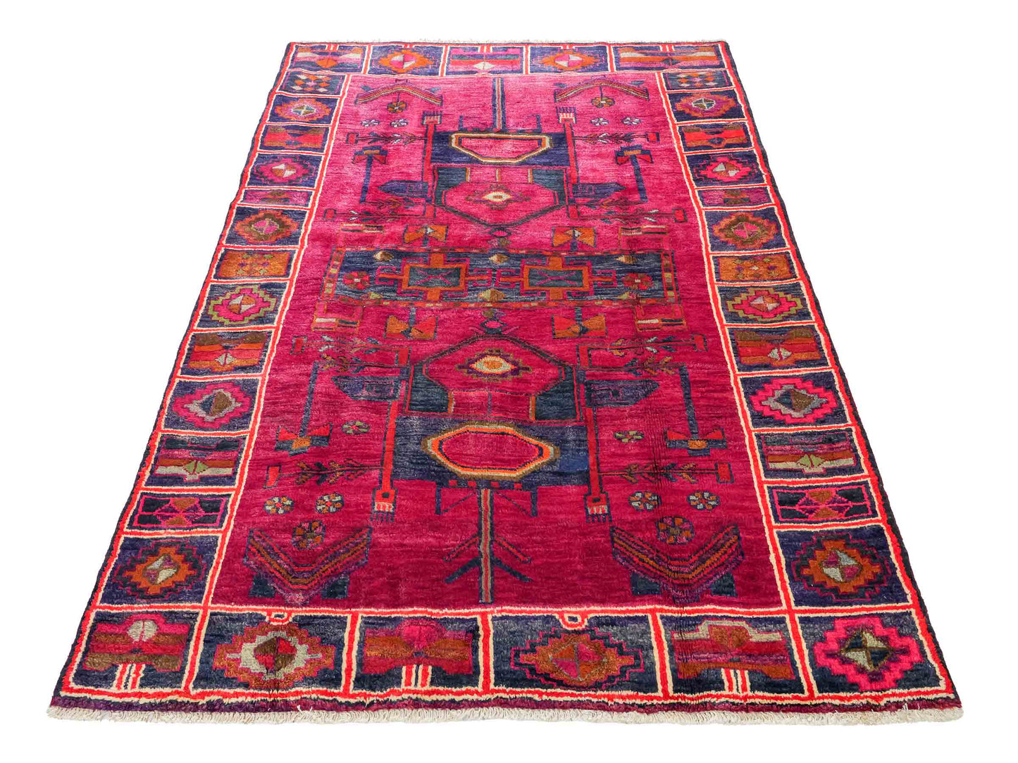 Feiner, handgeknüpfter, persischer Lori Nomadenteppich aus Wolle von Khademi. Farbe: Rot, blau. Größe: 220 x 169 cm. Vertrieb durch JUPITER Intl.