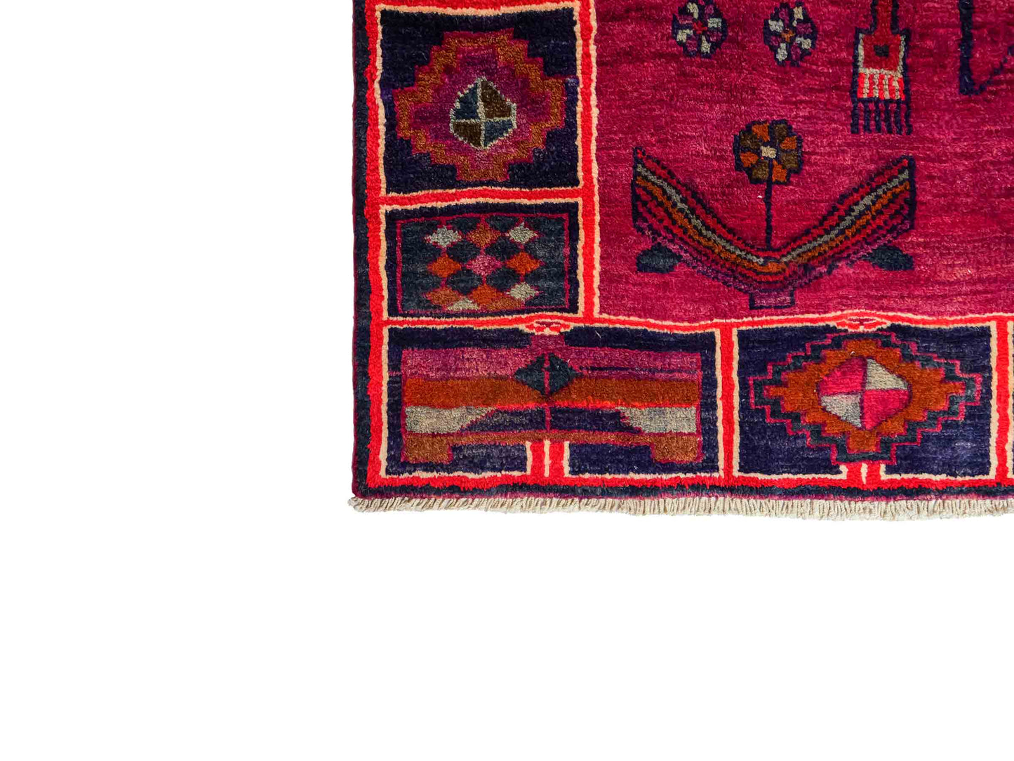 Feiner, handgeknüpfter, persischer Lori Nomadenteppich aus Wolle von Khademi. Farbe: Rot, blau. Größe: 220 x 169 cm. Vertrieb durch JUPITER Intl.