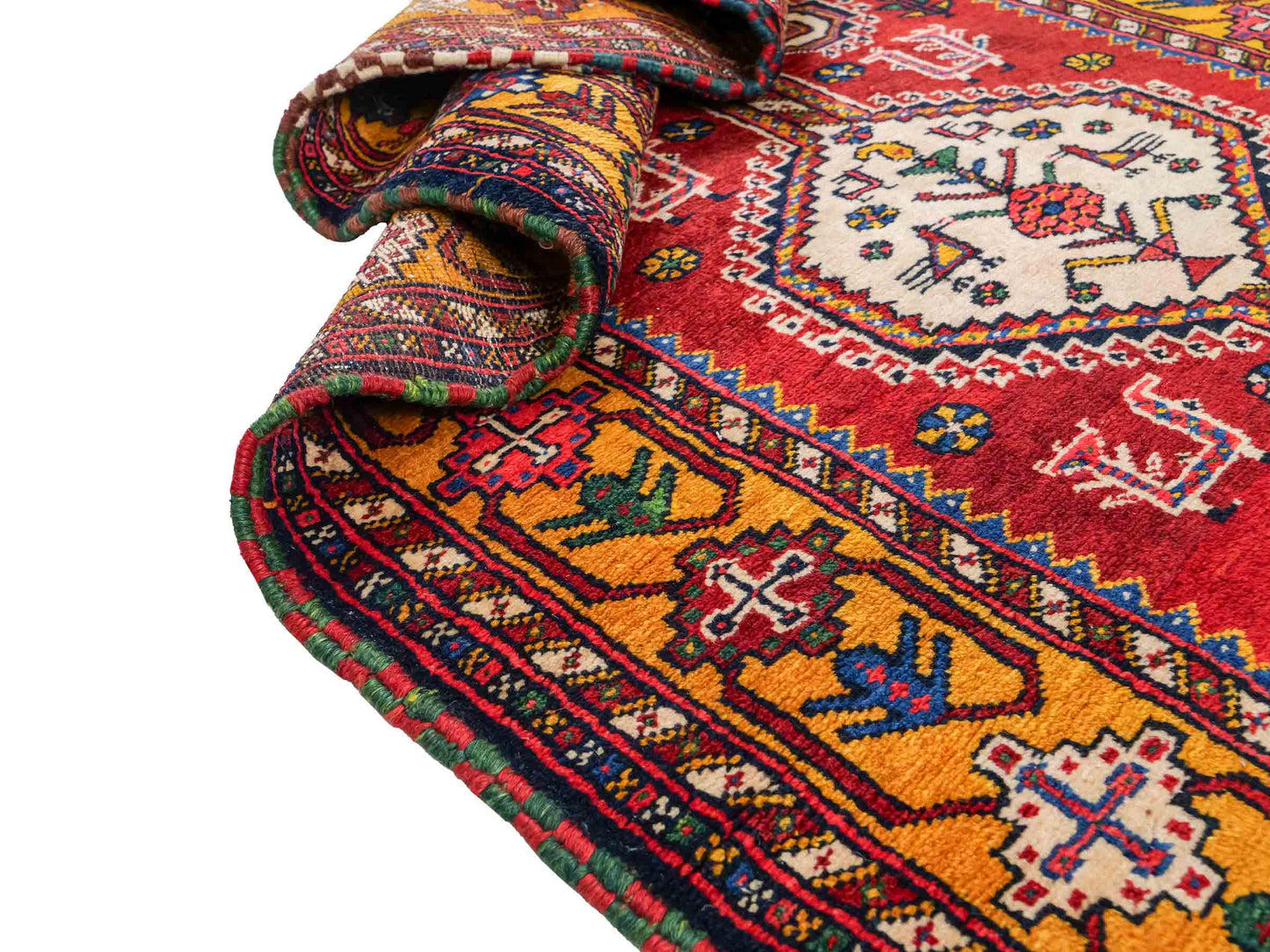 Feiner, handgeknüpfter, persischer Shiraz Nomadenteppich aus Wolle von Khademi. Farbe: Rot, beige, blau. Größe: 318 x 103 cm. Vertrieb durch JUPITER Intl.