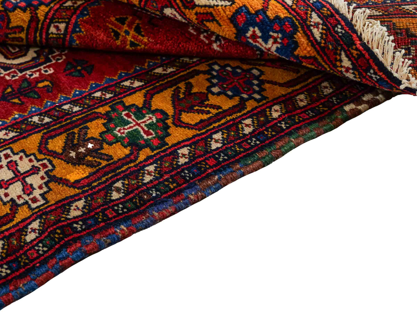 Feiner, handgeknüpfter, persischer Shiraz Nomadenteppich aus Wolle von Khademi. Farbe: Rot, beige, blau. Größe: 318 x 103 cm. Vertrieb durch JUPITER Intl.