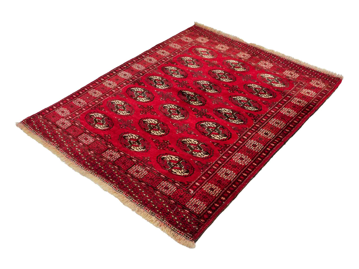 Handgeknüpfter, afghanischer Turkaman Nomadenteppich aus Wolle von Khademi. Größe: 152 x 118 cm. Farbe: Rot. Verkauf durch JUPITER Intl.