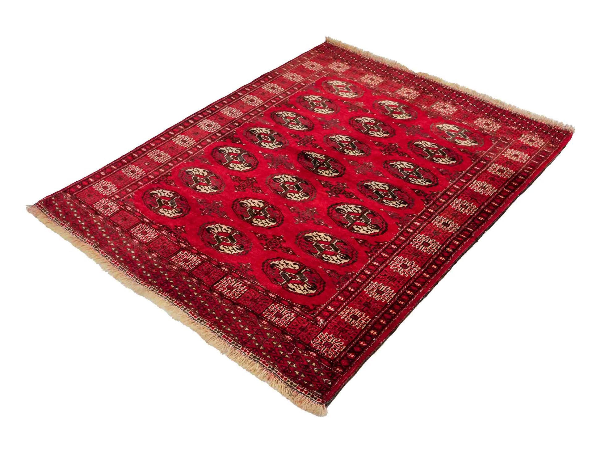 Handgeknüpfter, afghanischer Turkaman Nomadenteppich aus Wolle von Khademi. Größe: 152 x 118 cm. Farbe: Rot. Verkauf durch JUPITER Intl.