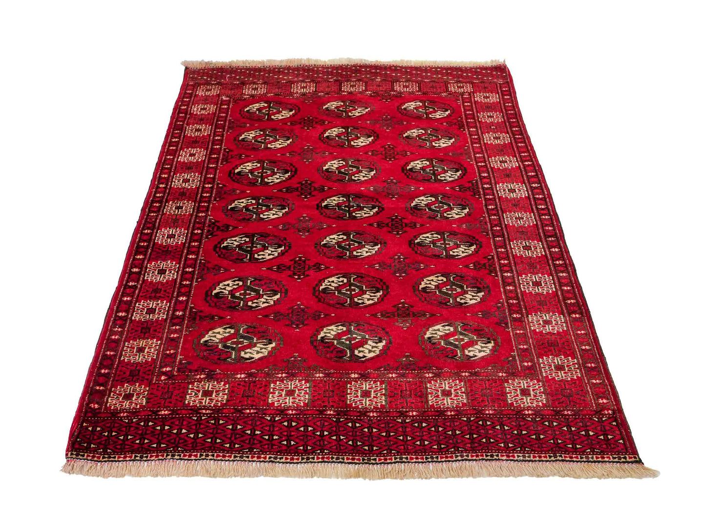 Handgeknüpfter, afghanischer Turkaman Nomadenteppich aus Wolle von Khademi. Größe: 152 x 118 cm. Farbe: Rot. Verkauf durch JUPITER Intl.