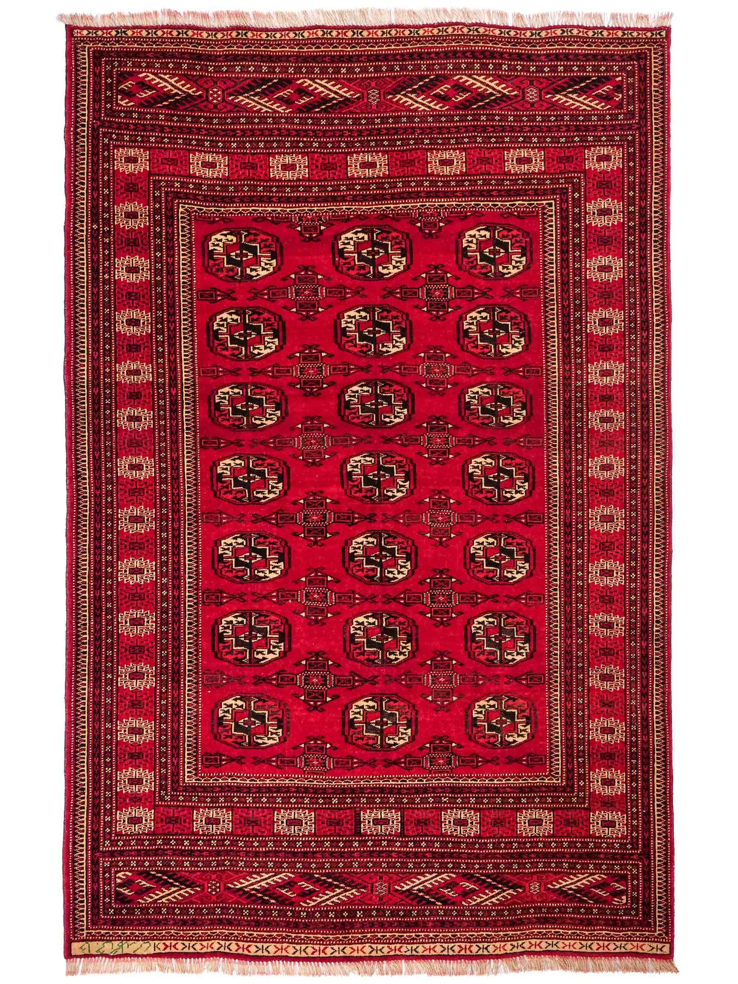 Handgeknüpfter, afghanischer Turkaman Nomadenteppich aus Wolle von Khademi. Größe: 180 x 130 cm. Farbe: Rot. Verkauf durch JUPITER Intl.