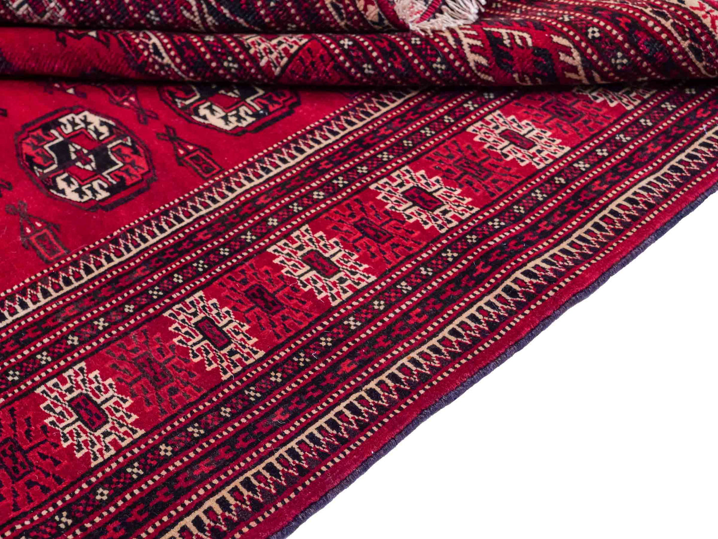 Handgeknüpfter, afghanischer Turkaman Nomadenteppich aus Wolle von Khademi. Größe: 180 x 130 cm. Farbe: Rot. Verkauf durch JUPITER Intl.
