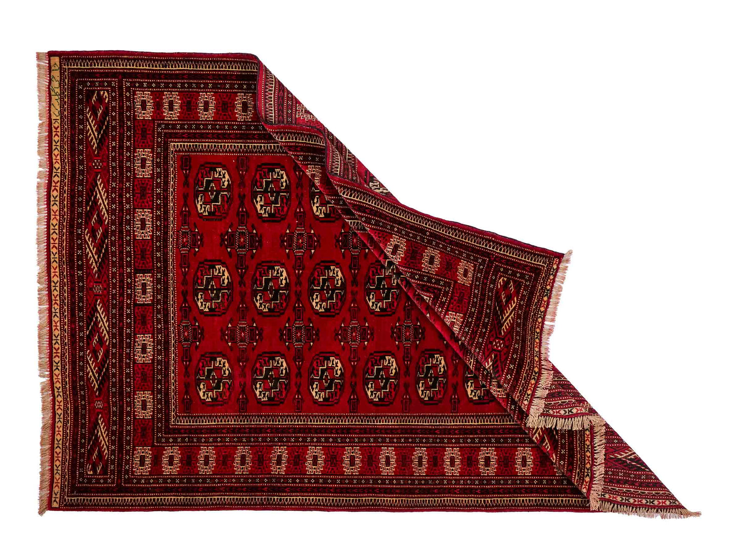 Handgeknüpfter, afghanischer Turkaman Nomadenteppich aus Wolle von Khademi. Größe: 180 x 130 cm. Farbe: Rot. Verkauf durch JUPITER Intl.