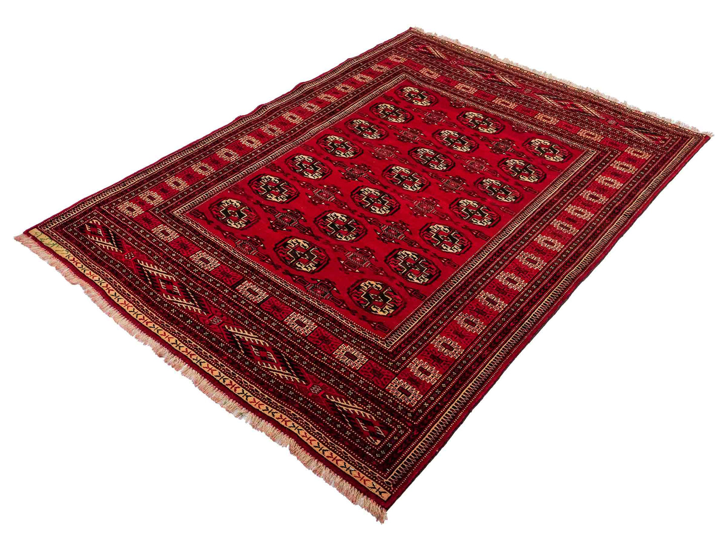 Handgeknüpfter, afghanischer Turkaman Nomadenteppich aus Wolle von Khademi. Größe: 180 x 130 cm. Farbe: Rot. Verkauf durch JUPITER Intl.