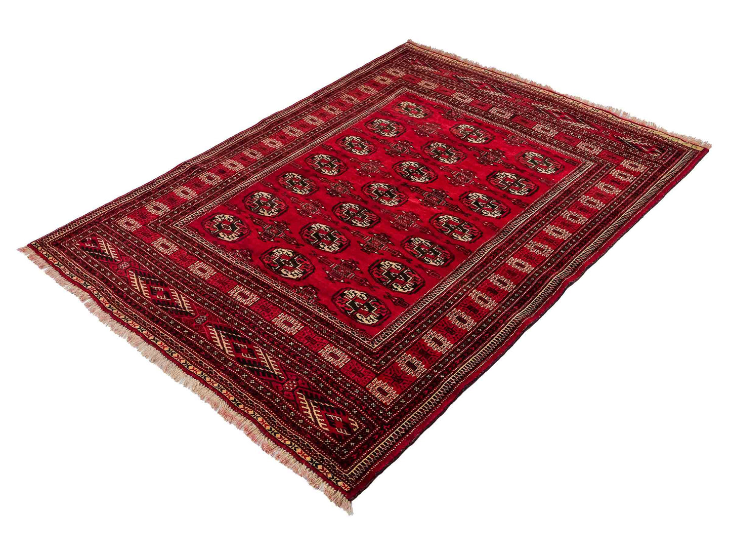 Handgeknüpfter, afghanischer Turkaman Nomadenteppich aus Wolle von Khademi. Größe: 180 x 130 cm. Farbe: Rot. Verkauf durch JUPITER Intl.