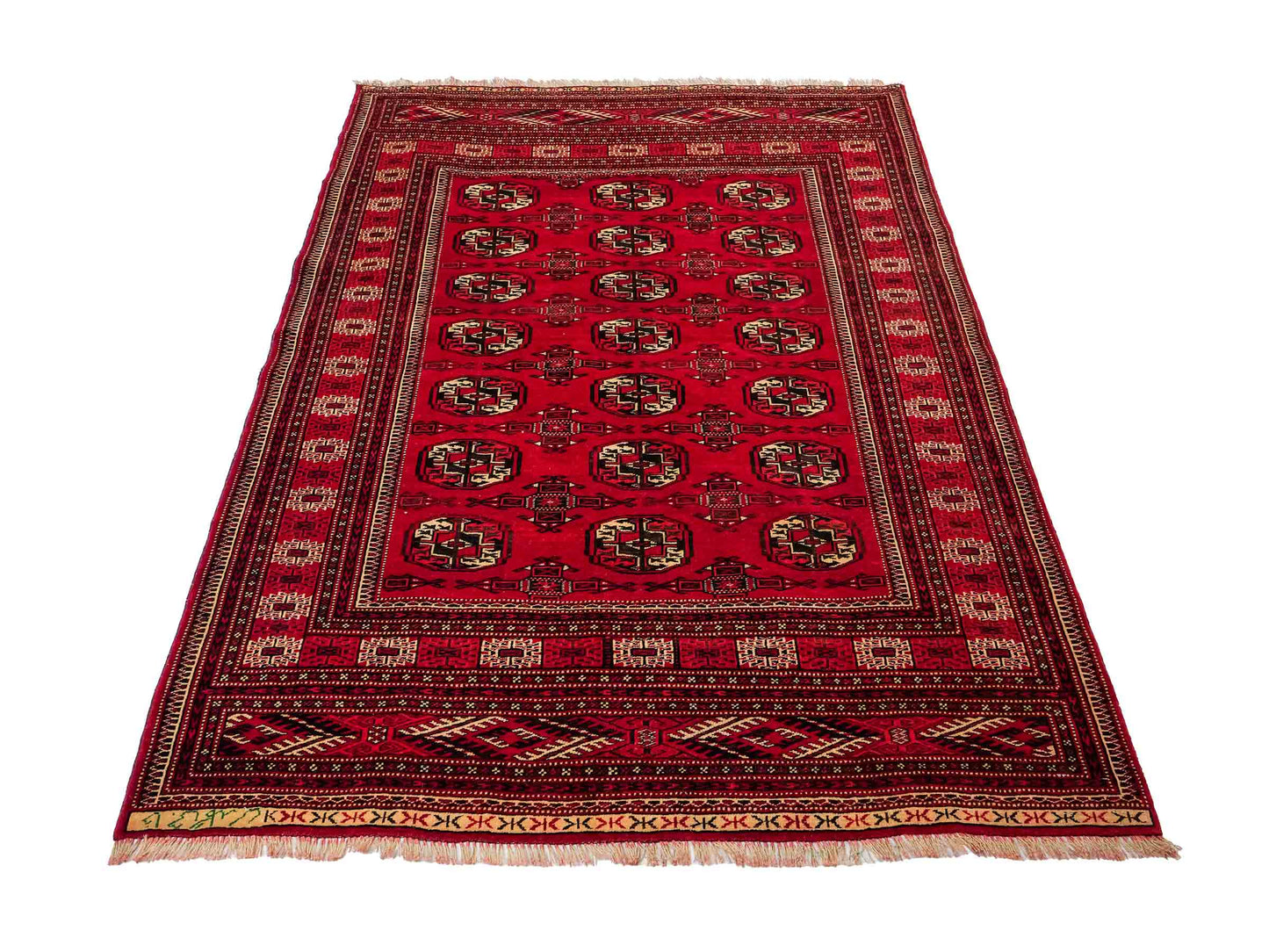 Handgeknüpfter, afghanischer Turkaman Nomadenteppich aus Wolle von Khademi. Größe: 180 x 130 cm. Farbe: Rot. Verkauf durch JUPITER Intl.