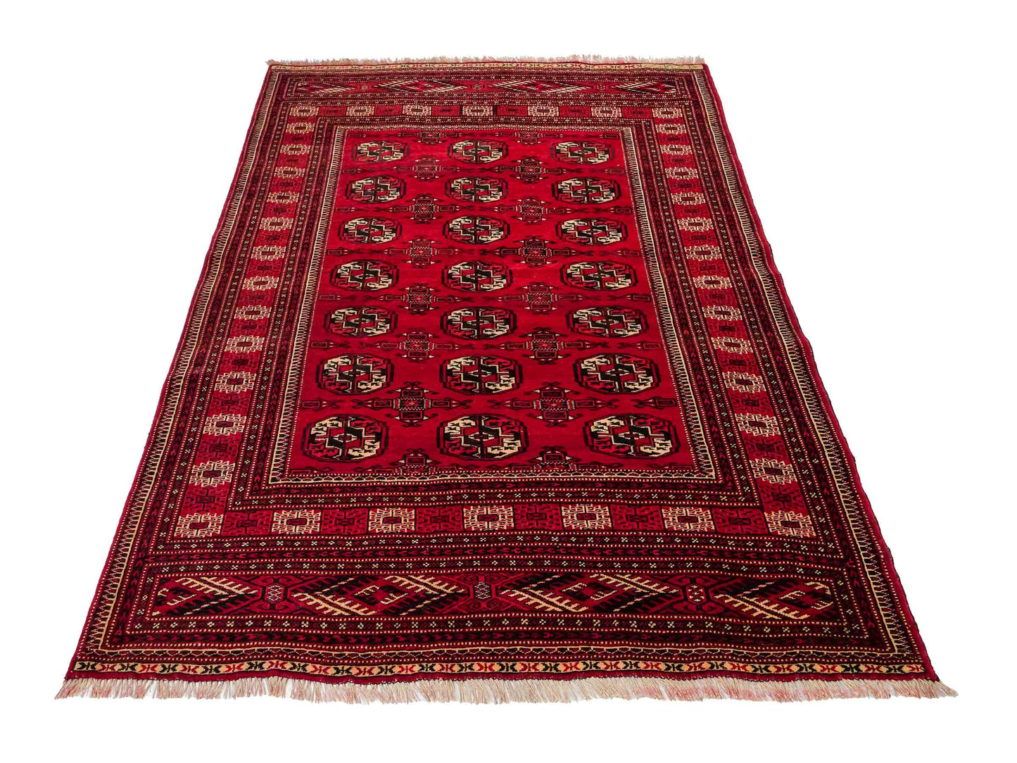 Handgeknüpfter, afghanischer Turkaman Nomadenteppich aus Wolle von Khademi. Größe: 180 x 130 cm. Farbe: Rot. Verkauf durch JUPITER Intl.