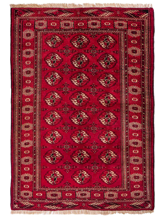 Handgeknüpfter, afghanischer Turkaman Nomadenteppich aus Wolle von Khademi. Größe: 182 x 137 cm. Farbe: Rot. Verkauf durch JUPITER Intl.