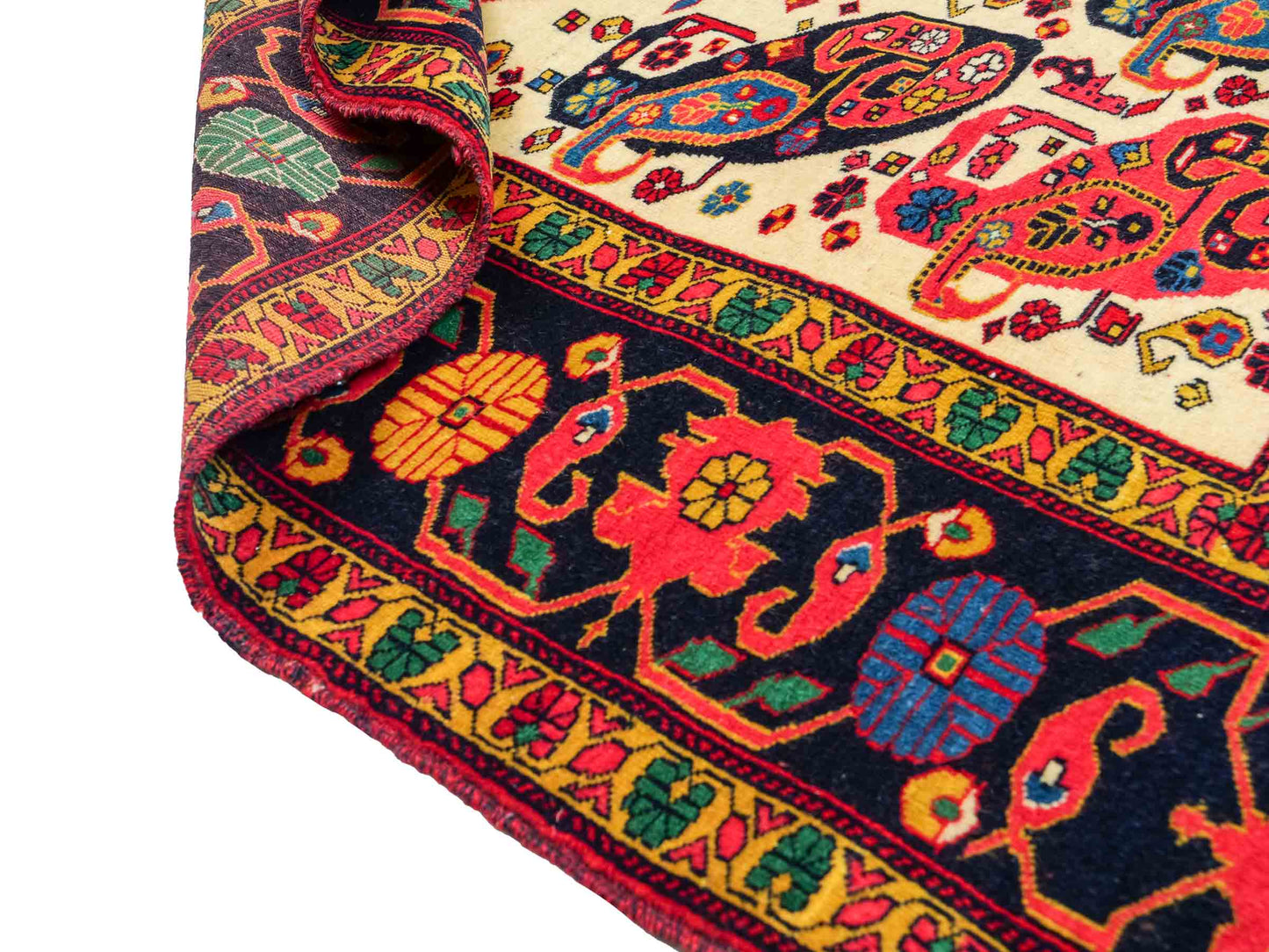 Feiner, handgeknüpfter, antiker Afghan Wollteppich von Khademi. Größe: 168 x 123 cm. Farbe: Cremeweiß, beige, blau, rot. Verkauf durch JUPITER Intl.
