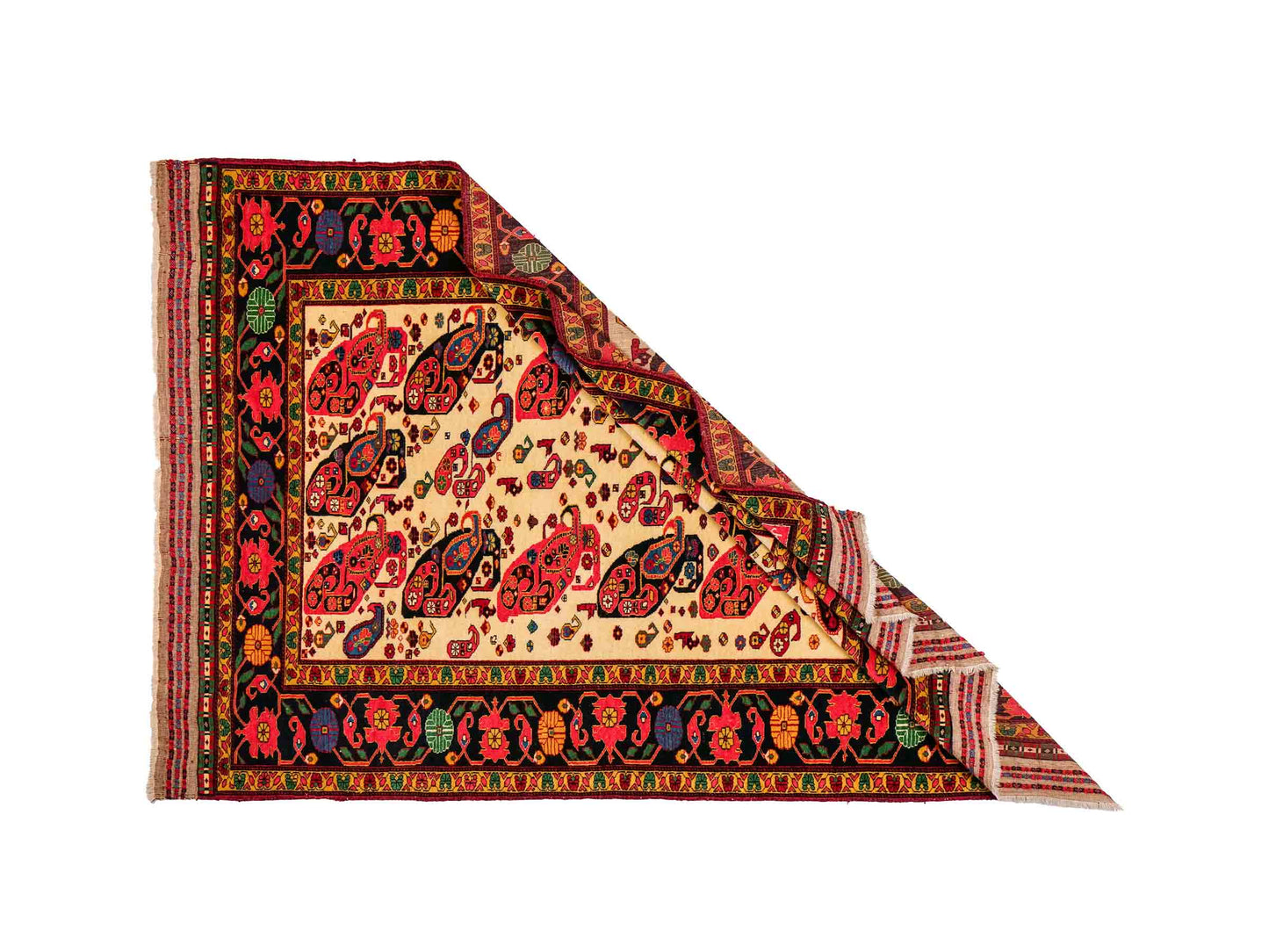 Feiner, handgeknüpfter, antiker Afghan Wollteppich von Khademi. Größe: 168 x 123 cm. Farbe: Cremeweiß, beige, blau, rot. Verkauf durch JUPITER Intl.